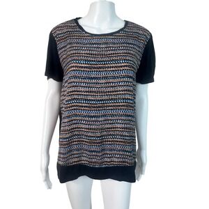 Scotch & Soda Maison Top Tee Navy Linen Mixed Media Mosaic Boho Relaxed Size M